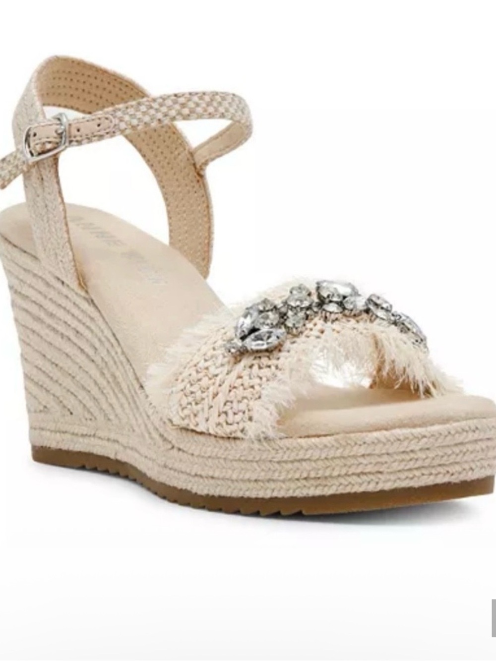 Anne Klein Beige Jeweled Espadrille Wedge Sandals